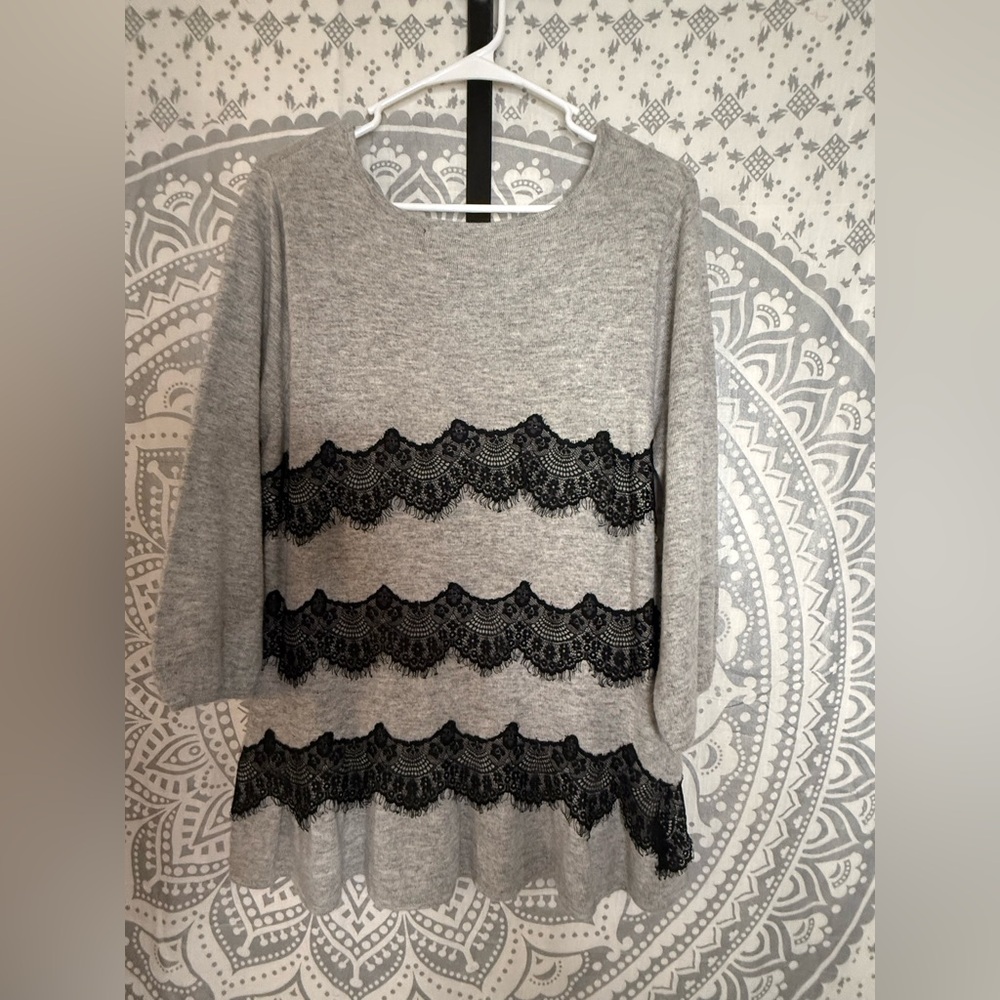 Young Threads Gray and Black Lace Sweater - Picture 2 of 3